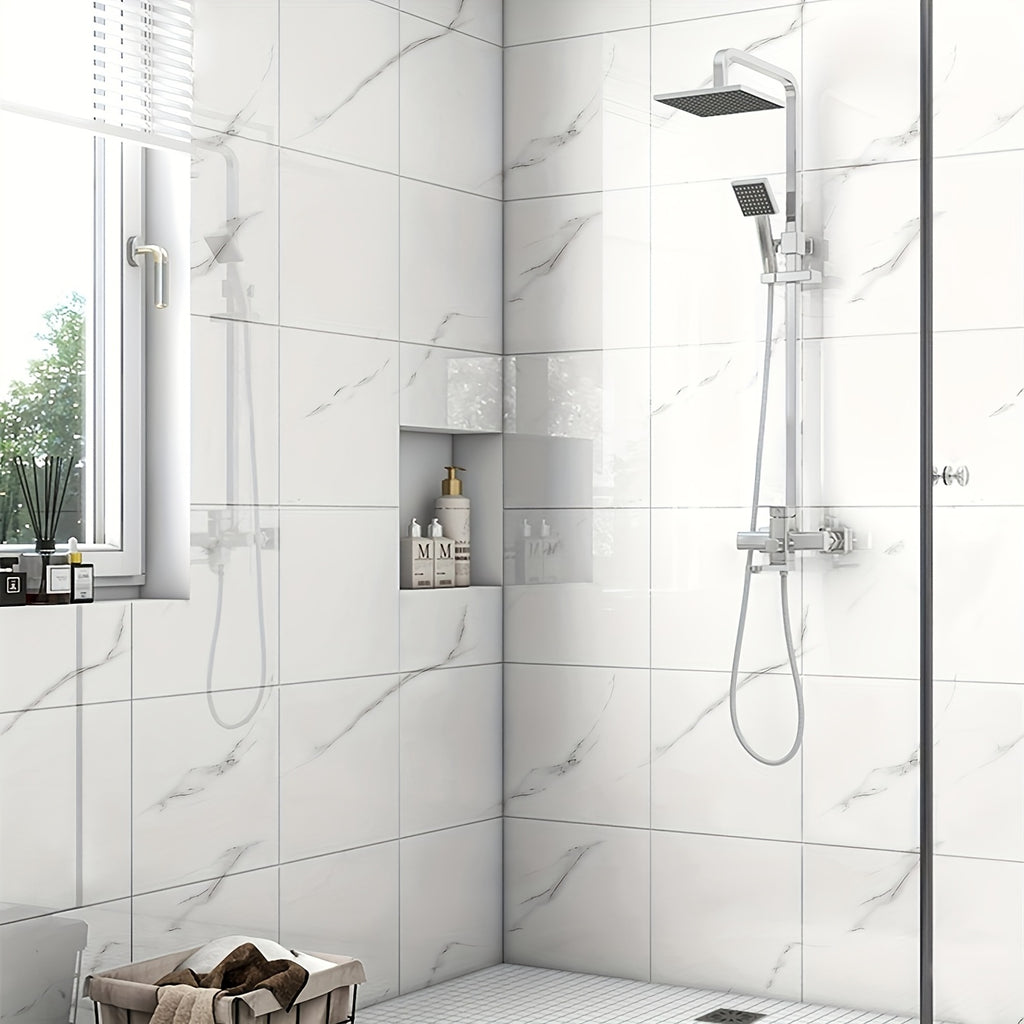 3D Marble Peel and Stick Wall Tiles 20/50pcs, Self-Adhesive Foam Wall Panels & Wall Stickers for Bathroom, Kitchen, Living Room & Bedroom Renovation, Easy to Cut & Clean, Grey Marble, Not Real Tile