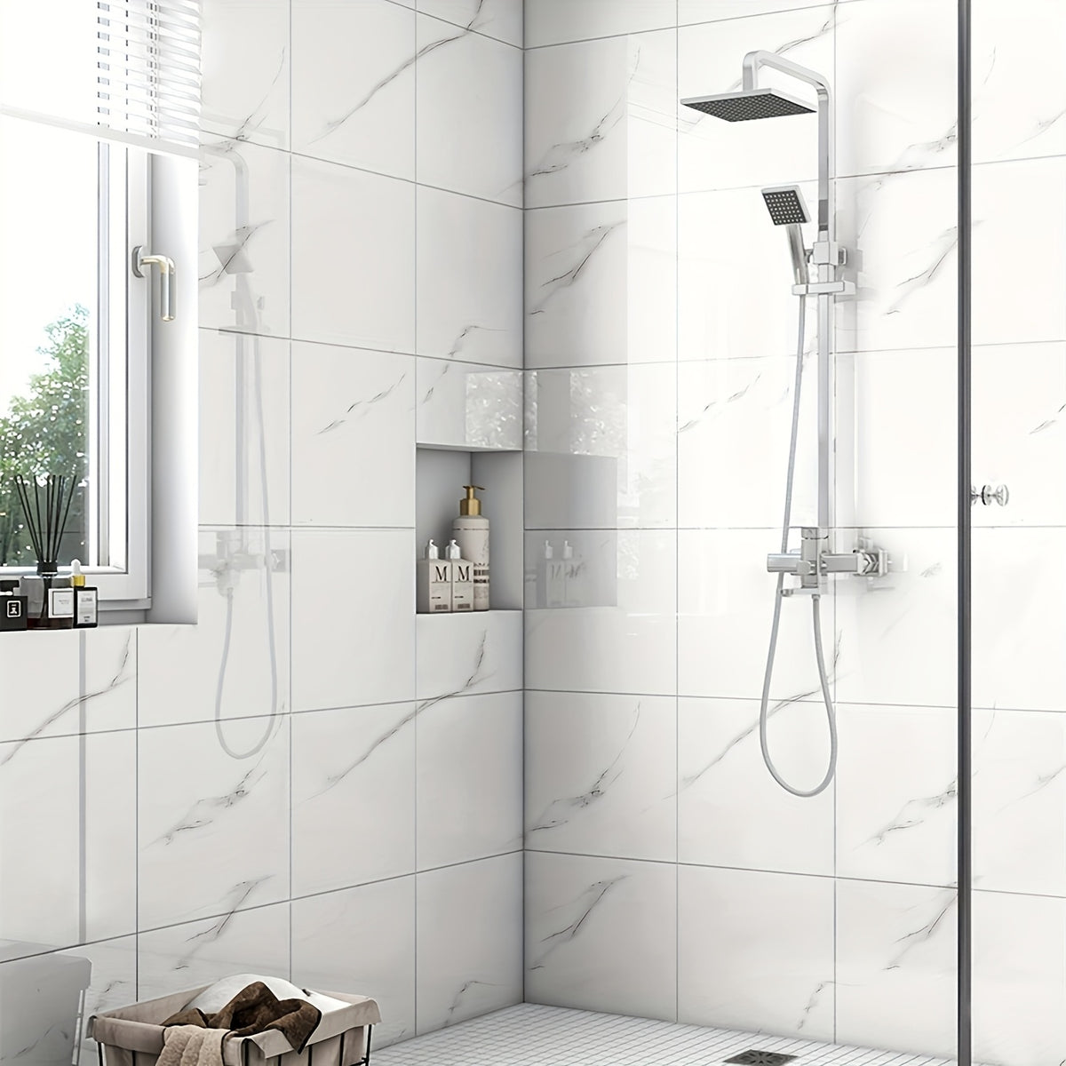 3D Marble Peel and Stick Wall Tiles 20/50pcs, Self-Adhesive Foam Wall Panels & Wall Stickers for Bathroom, Kitchen, Living Room & Bedroom Renovation, Easy to Cut & Clean, Grey Marble, Not Real Tile