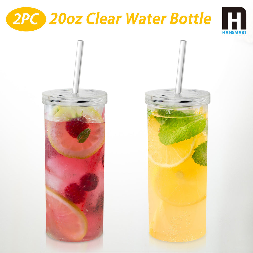 20oz Clear Plastic Cup with Lid & Straw – Reusable Iced Coffee Tumbler Set for Commuting, Office, Travel & Daily Use | 2-Pack & 4-Pack