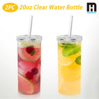 20oz Clear Plastic Cup with Lid & Straw – Reusable Iced Coffee Tumbler Set for Commuting, Office, Travel & Daily Use | 2-Pack & 4-Pack