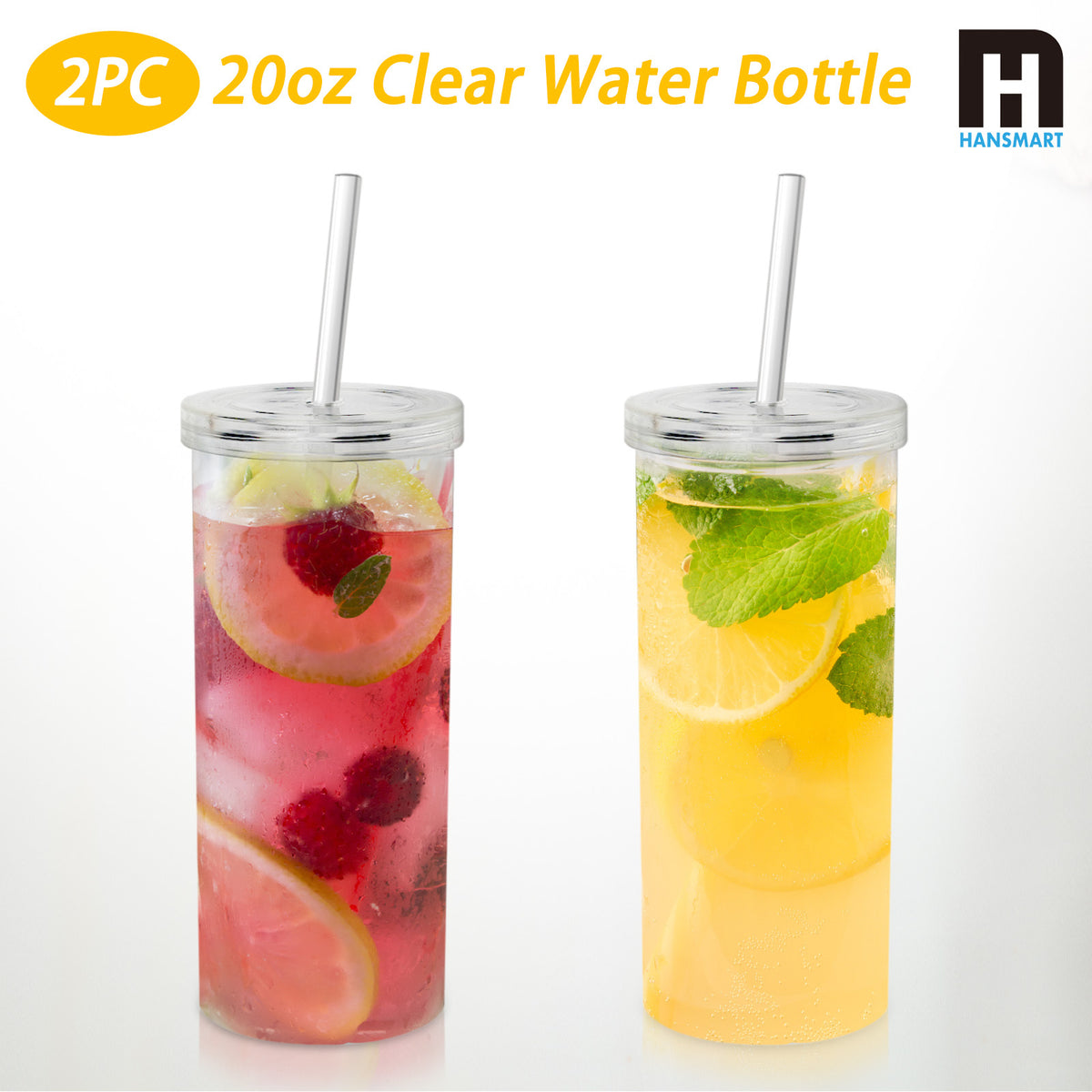 20oz Clear Plastic Cup with Lid & Straw – Reusable Iced Coffee Tumbler Set for Commuting, Office, Travel & Daily Use | 2-Pack & 4-Pack