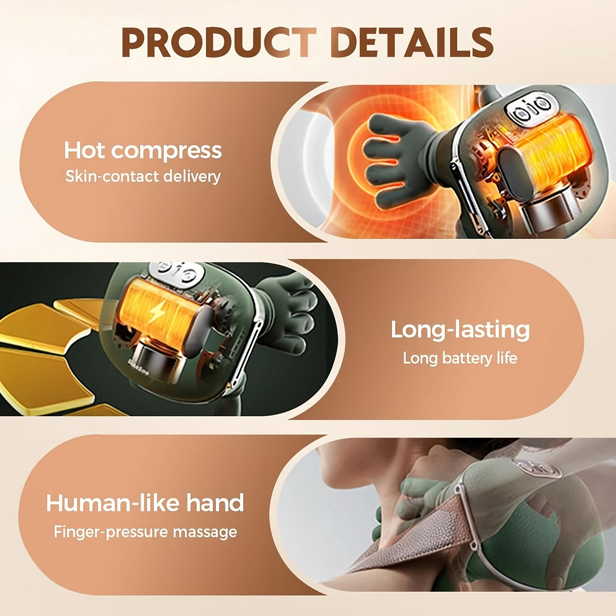 USB Cordless Neck & Shoulder Massager with 6D Hand Simulation – Electric Deep Kneading Shiatsu Massager for Neck Shoulder Back Pain Relief, USB-Powered with Charging Cord