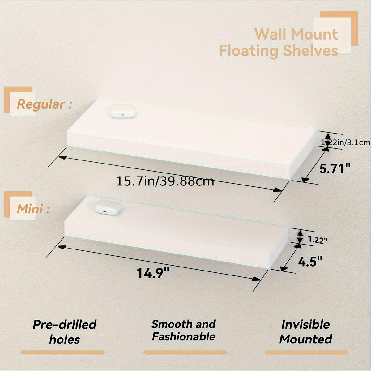 Floating Shelves Wall Mounted Set of 4 – Modern Wall Shelves with Invisible Brackets, Marble Surface Display Shelf for Bedroom, Bathroom, Kitchen & Living Room, Easy No-Drill Install
