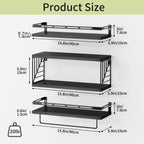 Floating Shelves Over Toilet 3/4 Piece Set – Farmhouse Wood Wall-Mounted Bathroom Shelf for Toilet Paper Storage, Small Bathroom Organizer in Black & Brown