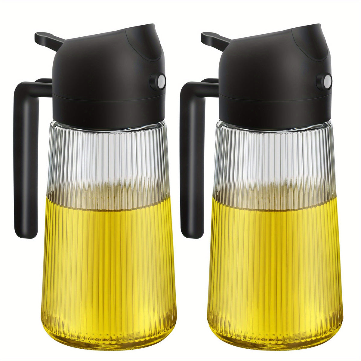 16oz Glass Oil Dispenser Bottle 2-in-1 Spray & Pour – Ribbed Olive Oil Sprayer for Kitchen Cooking, Refillable Glass Oil Spritzer with Leak-Proof Pourer, 1pc or 2pcs