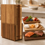 Acacia Wood Cutting Board Set 3-Piece with Stand – Book-Shaped Decorative Chopping Boards for Vegetables, Cheese, Bread & Meat, Kitchen Gift Set