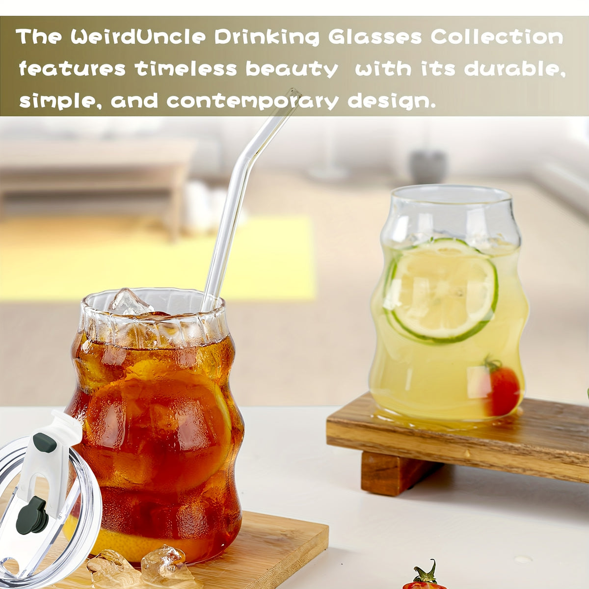 Cloud Design Borosilicate Glass Cups with Straws 18oz Set of 4 | U-Shaped Insulated BPA-Free Cold Drink Cups