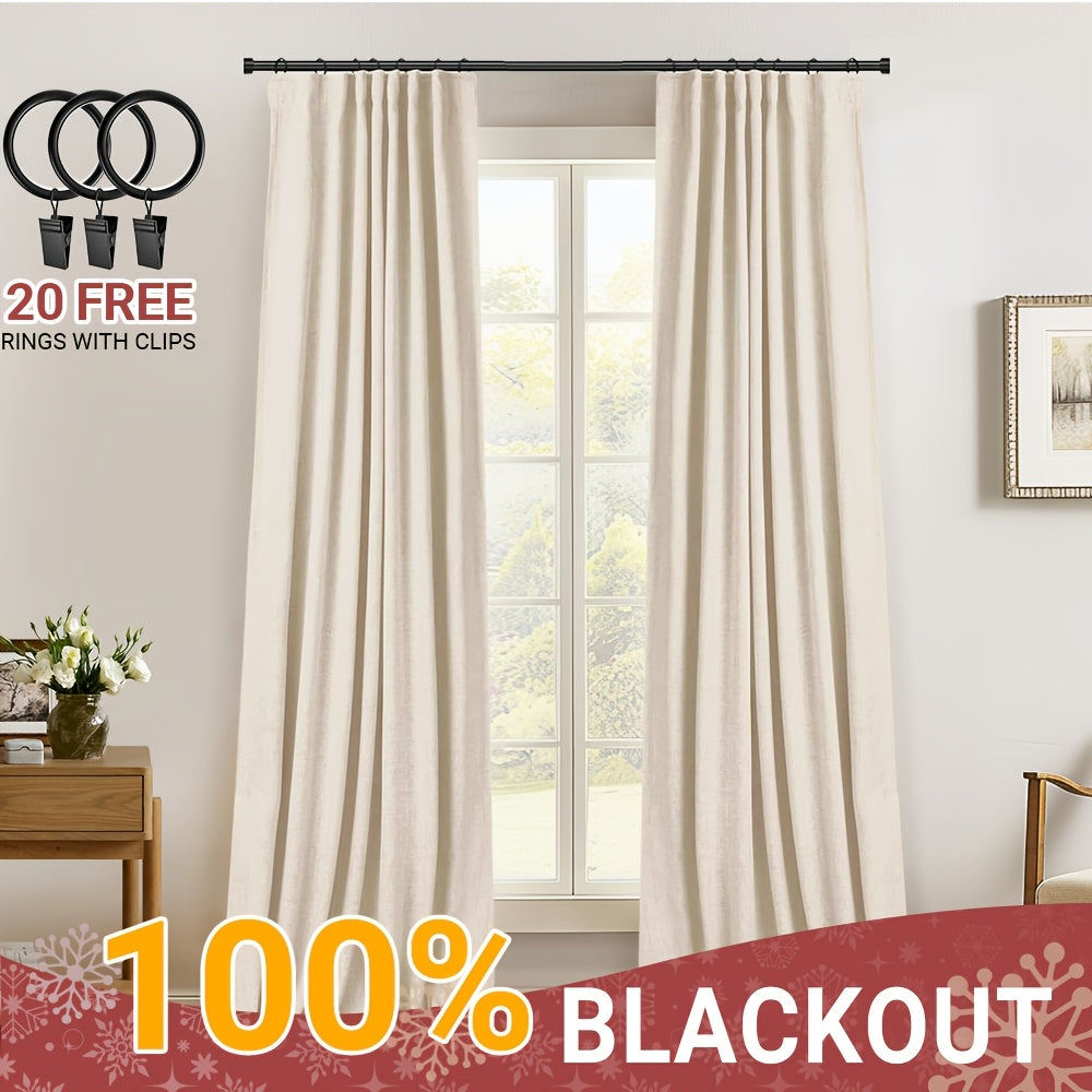 Blackout Curtains for Living Room & Bedroom - 100% Blackout Textured Panels, Thermal Insulated, Rod Pocket & Clip Rings, Multiple Sizes & Colors