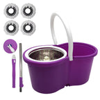 360° Spin Mop and Bucket Set with Wringer – Stainless Steel Extended Handle Spinning Mop Bucket System with 4 Microfiber Mop Refills for Hardwood Tile & Laminate Floor Cleaning