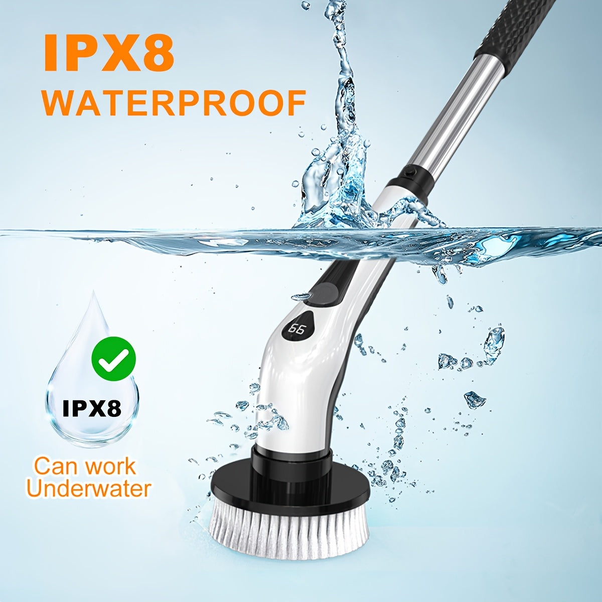 PRASKY Electric Spin Scrubber IPX8 Waterproof with LED Display – 9 Brush Heads, Adjustable 10–54" Handle, 2 Speeds, 90-Min Cordless Power Scrubber for Bathroom, Shower, Tile & Floor