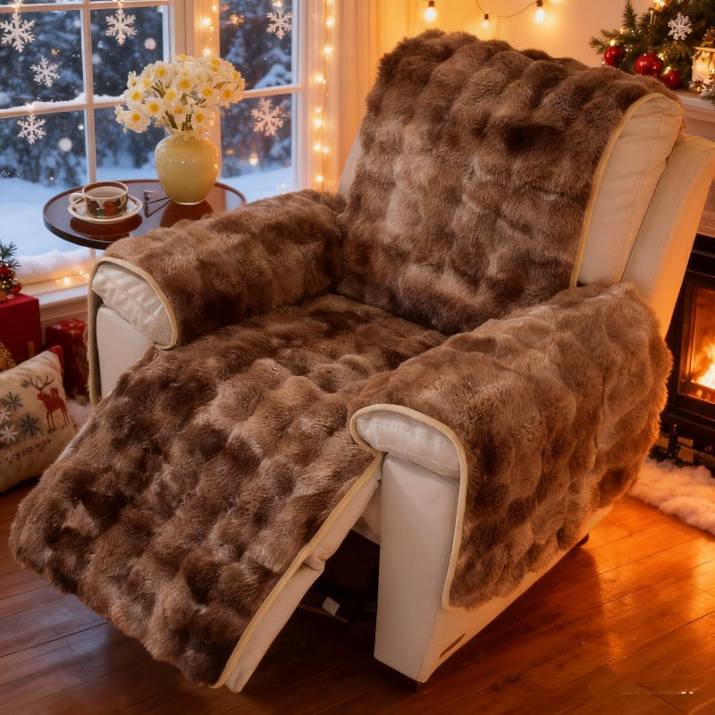 Thick Rabbit Plush Recliner Chair Cover – Soft Non-Slip Shaggy Sofa Slipcover