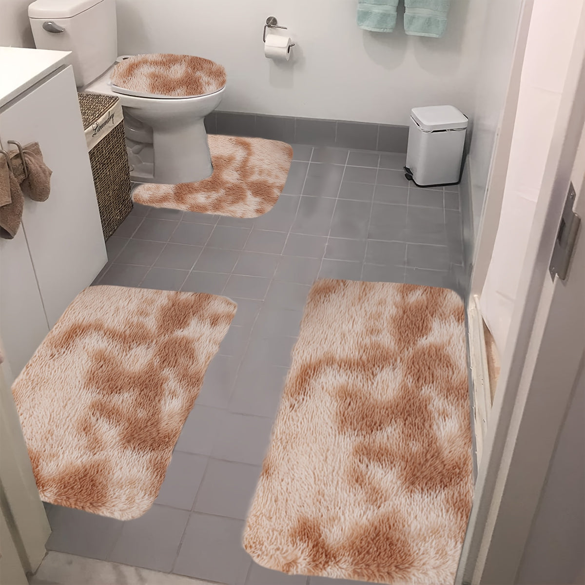 Soft Velvet Bath Rug Set Non-Slip Water Absorbent Machine Washable Bathroom Mat 3 4 5 6 Piece Sets Multiple Colors