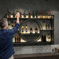 39 Inch Wall Mounted Bottle Rack with LED Lighting – 3 Tier Wine Glass Holder Floating Bar Shelf in Gold or Black for Kitchen Living Room & Home Bar