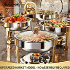 Stainless Steel Buffet Hot Pot Food Warmer Set with Glass Lid & Lid Rack, 5QT Round Chafing Dish for Party Catering Wedding – 1, 2 or 4 Pcs
