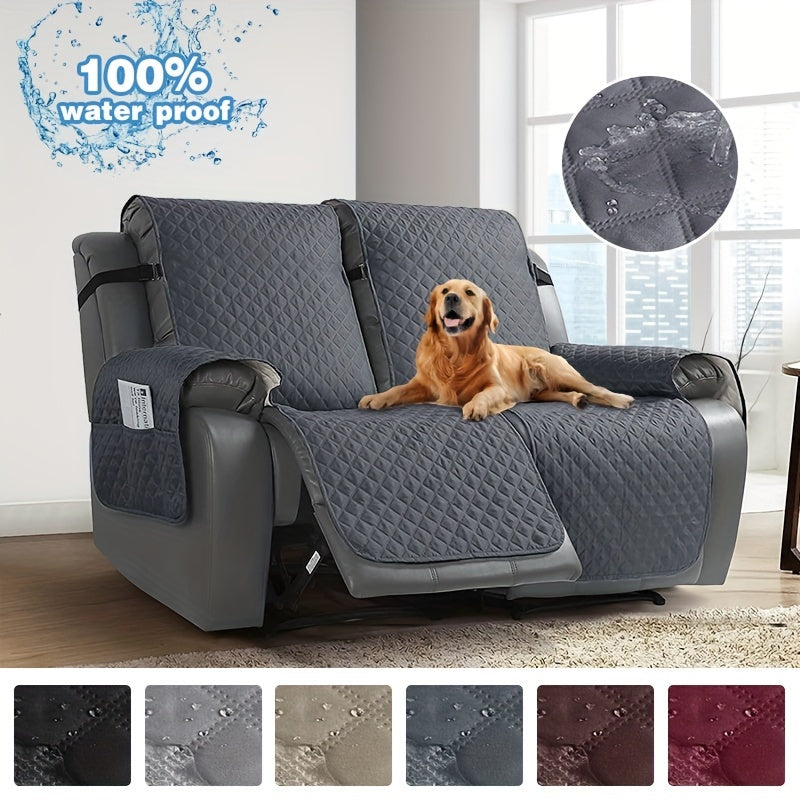 Waterproof 2-Seater Recliner Cover & Slipcover, Durable Furniture Protector for Living Room & Office, Water-Resistant Loveseat Recliner Chair Cover in Khaki, Light Gray & Burgundy