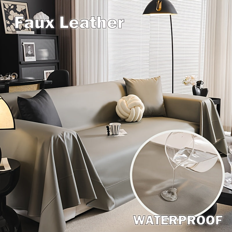 Faux Leather Sofa Cover Universal Anti-Slip Pet Friendly Machine Washable Couch Slipcover All Season Light Grey Coffee Black 3 Sizes