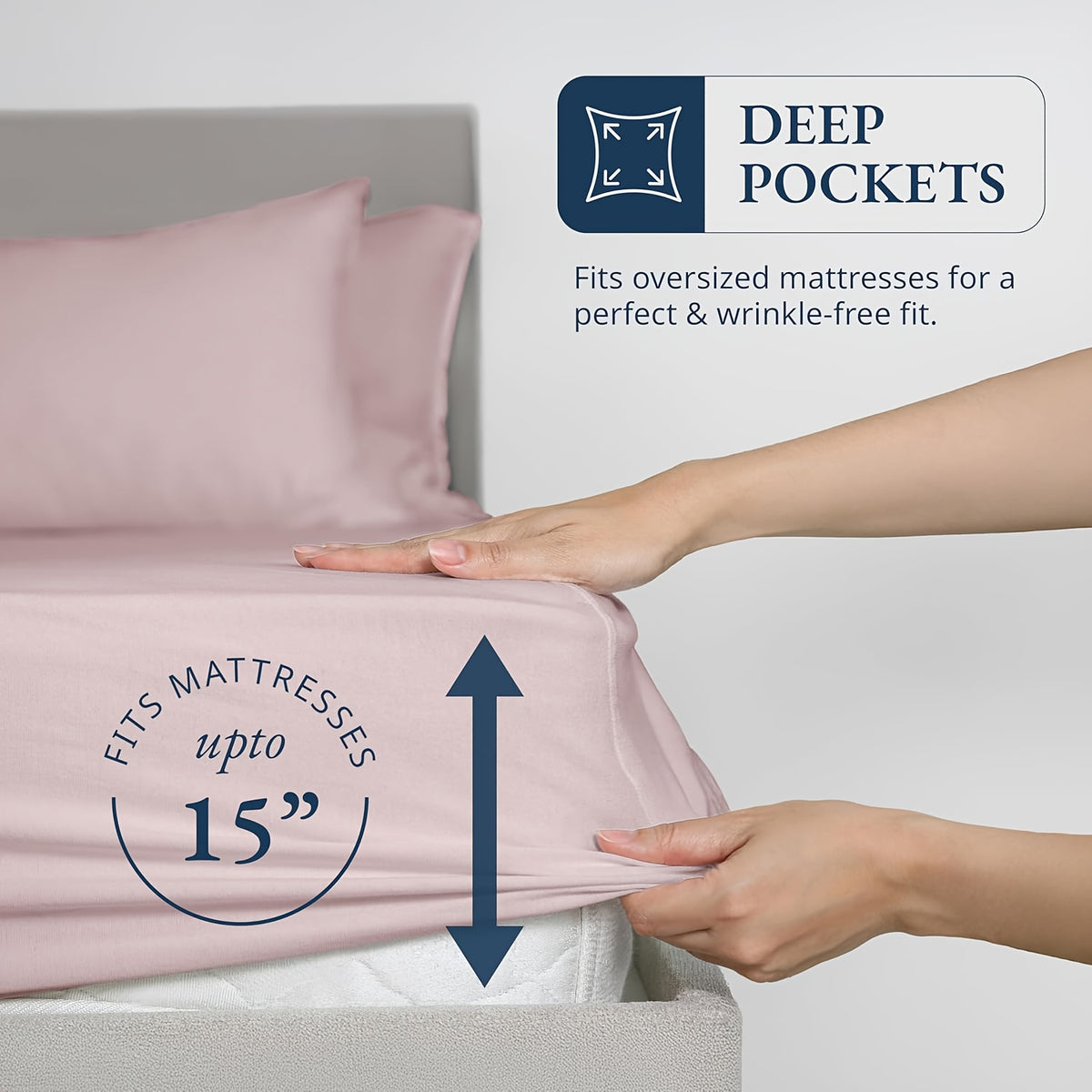 Bamboo Fitted Sheet Set 3pcs Cooling Breathable Soft Deep Pocket – 1 Fitted Sheet & 2 Pillowcases, Fits Mattress Up to 15", Twin Full Queen King, 12 Colors