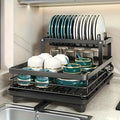 2-Tier Dish Drying Rack with Drainboard - Large Capacity Kitchen Counter Dish Drainer with Utensil Holder - Space-Saving Dish Rack for Kitchen Sink and Counter