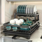 2-Tier Dish Drying Rack with Drainboard - Large Capacity Kitchen Counter Dish Drainer with Utensil Holder - Space-Saving Dish Rack for Kitchen Sink and Counter