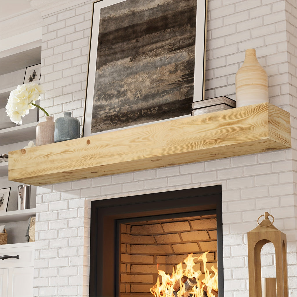 Wood Fireplace Mantel Floating Shelf – Heavy Duty Invisible Bracket | Wall Mounted Mantel for Over Fireplace | 5 Colors, 2 Lengths