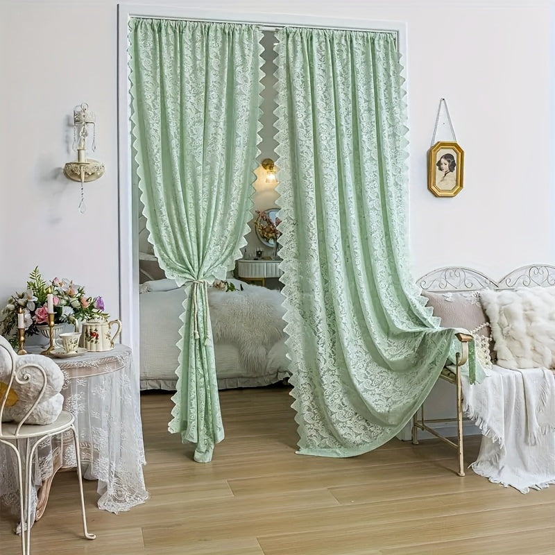Phoenix Tail Floral Lace Sheer Curtain – Elegant Semi-Sheer Rod Pocket Panel with Eyelet Detailing | Living Room, Kitchen & Bathroom | White, Green & Coffee