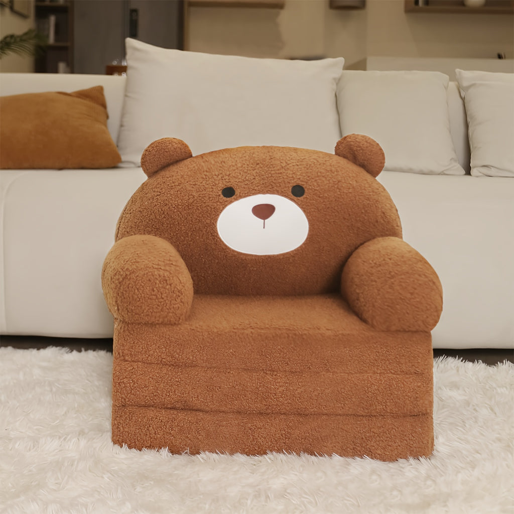 Animal Kids Foldable Sofa 2-in-1 Fold-Out Couch – Soft Polar Fleece High-Density Foam Lounger Chair for Playroom, Boys & Girls Room Decor, Cute Teddy Bear, Panda, Kitten & Milk Cow Styles