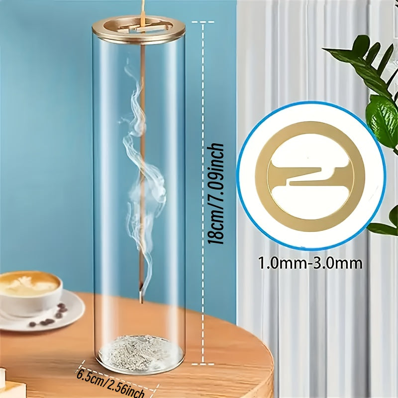 Glass Incense Holder with Sturdy Metal Base, Minimalist Incense Stick Holder for Meditation, Yoga & Spa, Elegant Home Decor Accent, Fits 0.1–0.4 Inch Sticks, Christmas Gift