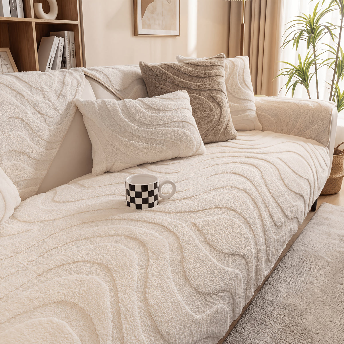 Velvet Sofa Cover Non-Slip Washable Plush Couch Slipcover Pet Friendly Thick Padded Furniture Protector 1 2 3 4 5 Seat Living Room Bedroom