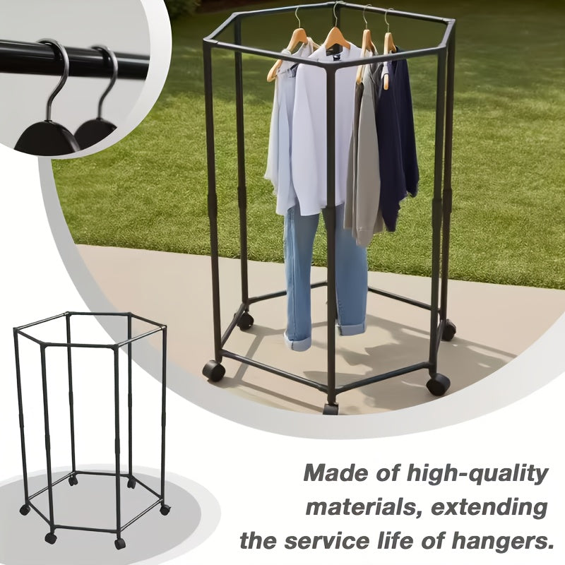 360° Rotating Clothes Rack with Wheels Heavy Duty Metal Hexagonal Garment Organizer for Bedroom Closet Laundry Room