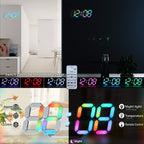 RGB Neon LED Digital Wall Clock 9.7" Large Display with Remote Control – 3D Aesthetic Alarm Clock, Adjustable Brightness, Date & Temperature Display for Bedroom, Living Room, Office, Gym