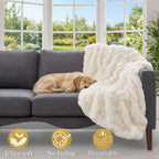 Luxury Faux Rabbit Fur Throw Blanket – Super Soft Plush Warm Blanket for Couch Bed Office Travel, 4 Colors, Throw Twin Queen King, All-Season Gift