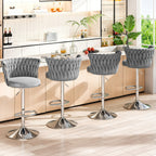 Bar Stools Set of 2 or 4 Adjustable Height Metal Leg Upholstered Counter Chairs for Kitchen Island Bar Living Room Dining Room – Glam Style