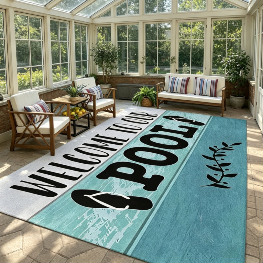 Welcome to the Pool Velour Area Rug Machine Washable Anti-Slip Soft Velvet Floor Mat Multiple Sizes for Living Room Bedroom Outdoor