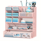 Mesh Desk Organizer with Drawer & Pen Holder – Multifunctional Desktop Organizer for Office Art Supplies, Accessories Storage, Desk Caddy for Home Office School Workspace