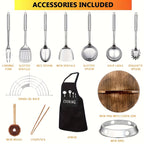 Cast Iron Wok Pan Set 14 Piece 12.6 Inch Flat Bottom with Lid & Accessories for All Stoves – Complete Asian Cookware Set for Stir Frying Camping & Family Cooking