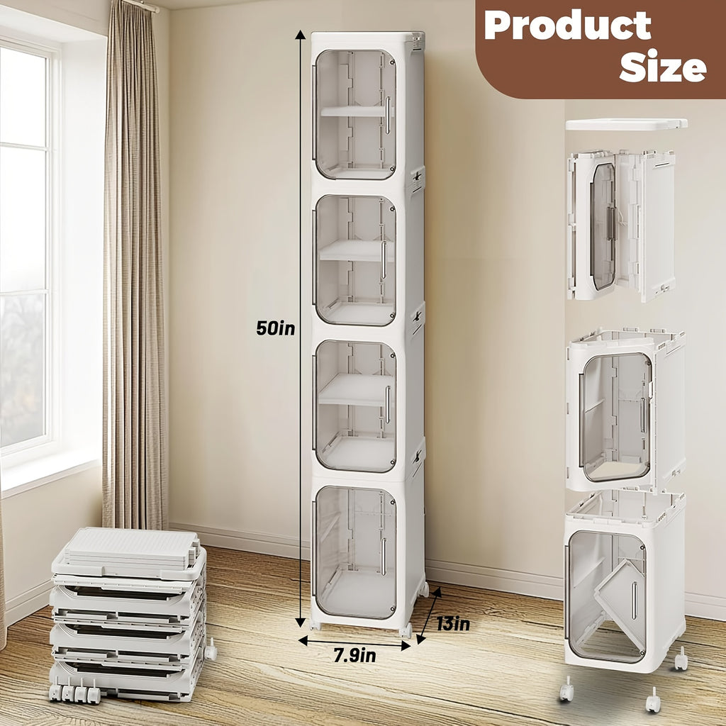 Bathroom Storage Cabinet 1 2 3 4 Tier Foldable Plastic Organizer with Doors and Shelves – Space-Saving Under Sink & Counter Solution