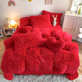 Velvet Duvet Cover Set Queen King Twin - Faux Down Flannel Bedding with Pillowcases & Bonus Heart Pillow, Zipper Closure Plush Thermal All-Season, 8 Colors 3/4-Piece