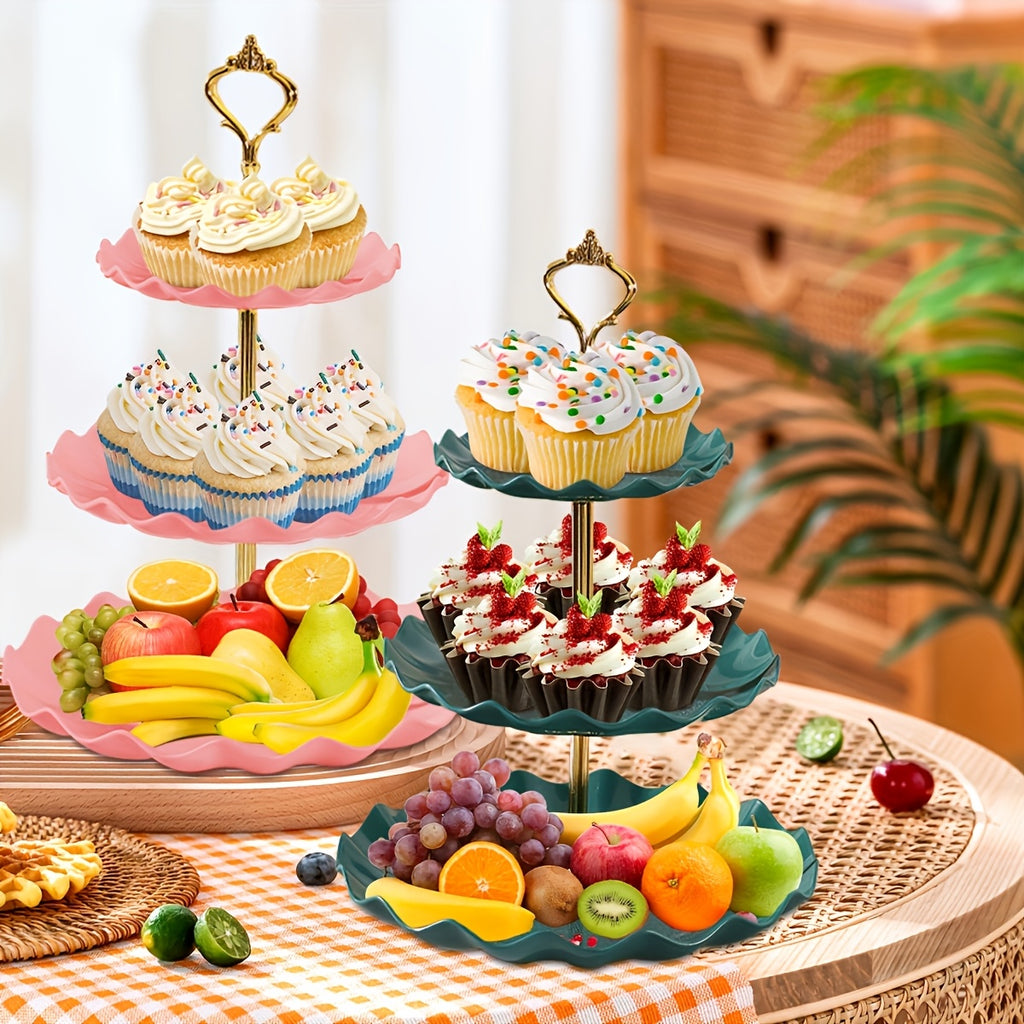 European-Style Plastic Tiered Cake Stand for Parties – 1 or 3-Piece White Dessert Display for Cupcakes, Fruit & Sweets, Birthdays, Weddings & Graduations