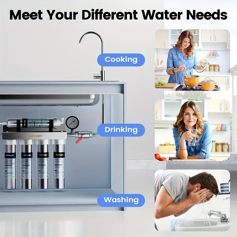 Under Sink Water Filter 5-Stage Ultrafiltration, Stainless Steel 304, 24-Month Filter Life, Real-Time Pressure Gauge – Reduces Lead, Chlorine & Odor