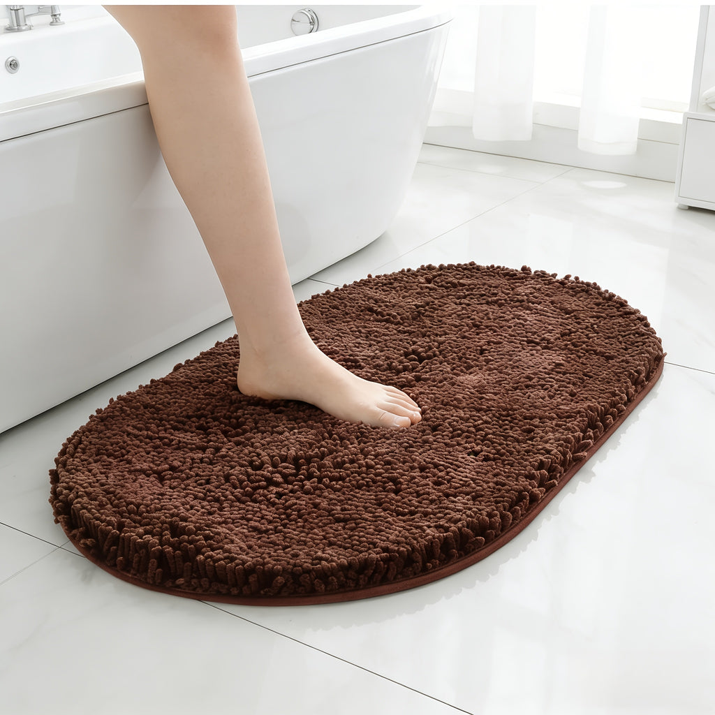 Chenille Oval Non-Slip Bathroom Mat Super Absorbent Soft Plush Floor Mat – Machine Washable, Anti-Slip Backing, 5 Colors 6 Sizes for Bathroom Kitchen Pet Use