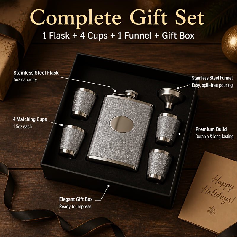 Whiskey Bottle Gift Set with Leather Case for Women – 6oz Stainless Steel Flask, 4 Glasses & Filter, Holiday Christmas Valentine's Day Gift for Girlfriend, Mom & Bar Lovers