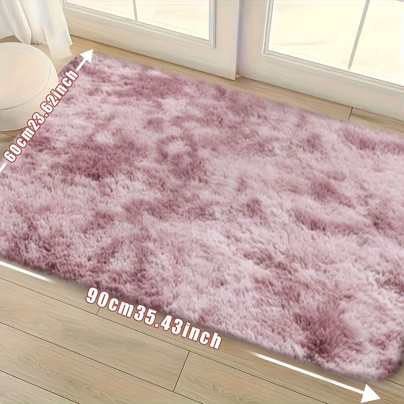 Tie-Dye Plush Mat Soft Absorbent Non-Slip Machine Washable Floor Mat for Living Room Bedroom Bathroom Dark Gray Black Light Gray Pink