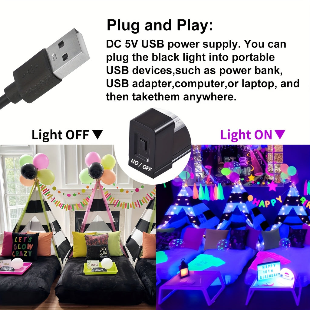 UV LED Blacklight Bar 12.6 Inch USB 5V 385-400nm Black Light Strip with Switch for Halloween Party Decoration, Stage Lighting, Club Disco, Christmas, Valentine's Day - 2 Pack & Single Options