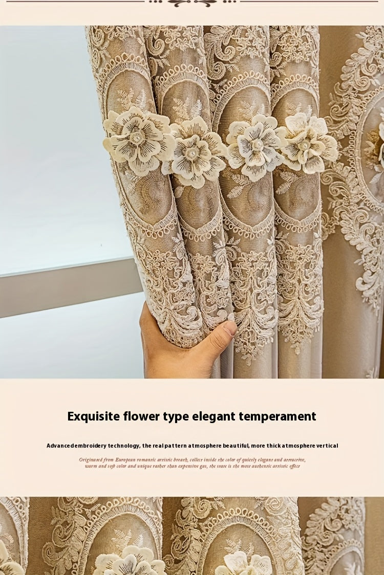 Luxury Blackout Curtains for Bedroom Living Room, European 3D Jacquard Embroidery Grommet Top Window Drapes, Thermal Insulated Light Blocking Machine Washable Panels