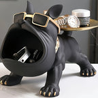 Decorative Resin Bulldog Tray Statue Modern Dog Figurine Key Tray Entryway Organizer Candy Jewelry Earring Tray Holder Home Office Dining Table Decor Desk Accent Christmas New Year Gift Dog Lover