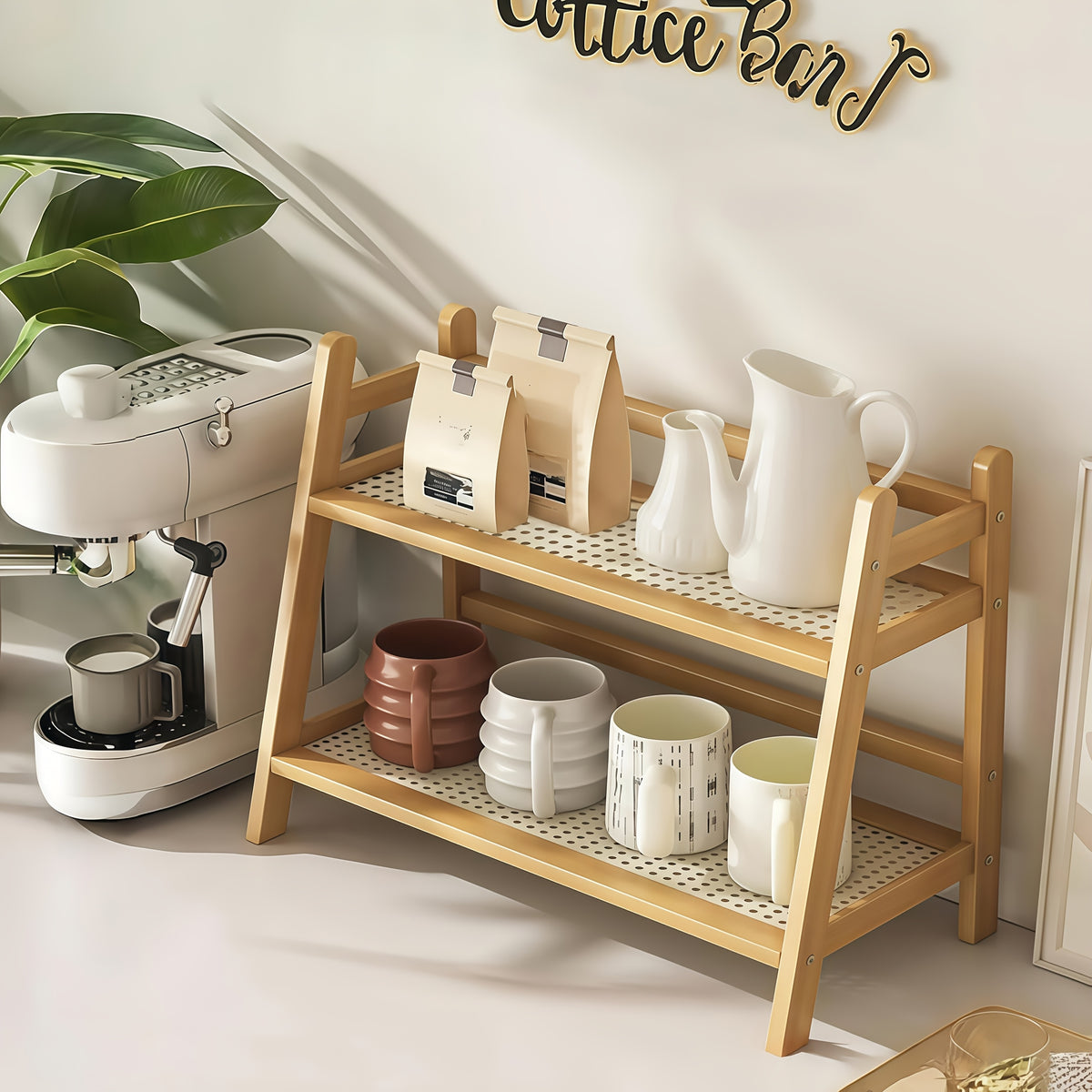 Japanese Natural Wood 2-Tier Cup Rack | Countertop Mug Organizer for Kitchen Living Room Coffee Bar