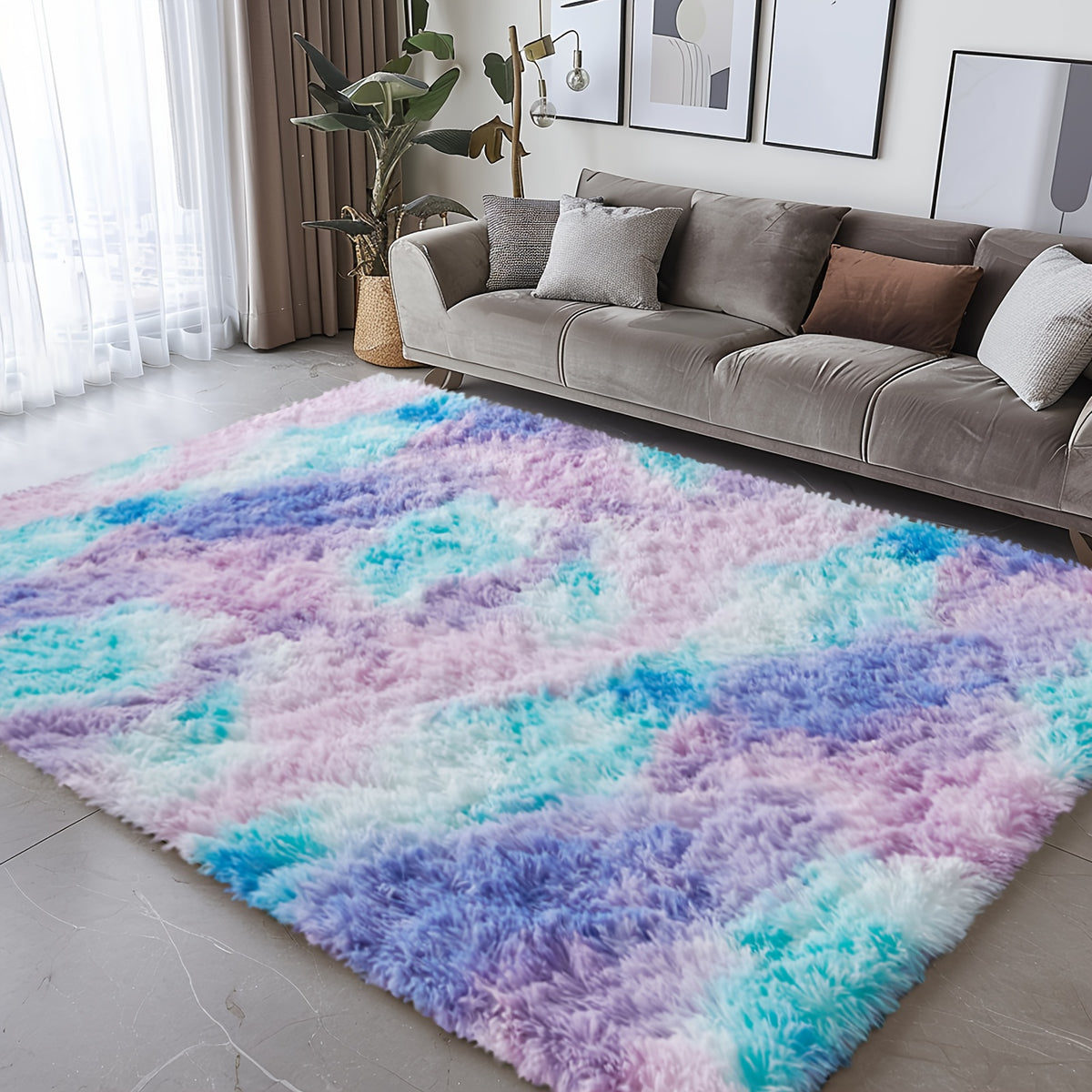 Velvet Shag Area Rug with Non-Slip Backing – Super Soft Plush Indoor Carpet for Living Room, Bedroom & Kitchen, Tie-Dye & Solid Colors, 5 Sizes