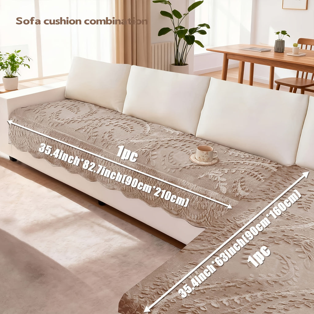 Plush Sofa Cover Faux Rabbit Fur Non-Slip, Thickened Quilted Sofa Cushion Cover Machine Washable, Warm Breathable Pet-Friendly Couch Pad for Living Room, Bedroom & Office