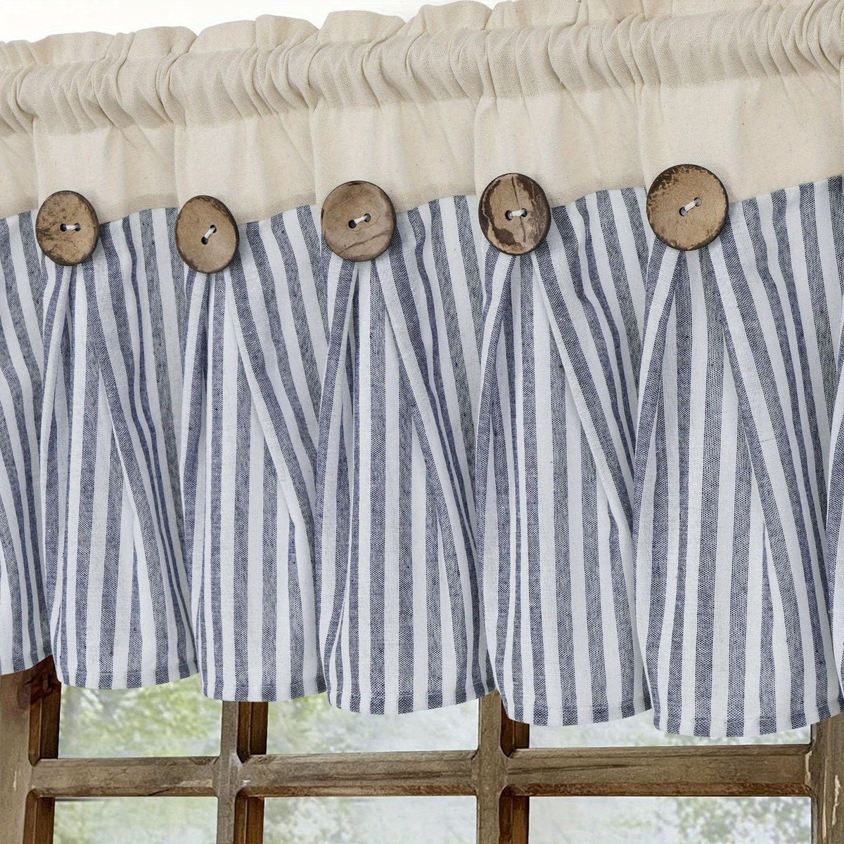 Bohemian Semi-Sheer Linen Cotton Curtains Grommet Top – Patchwork Country Cottage Window Drapes, 1 or 2 Panels, All Season, Bedroom Living Room Kitchen Bathroom Cafe Decor | Blue Green Dark Blue
