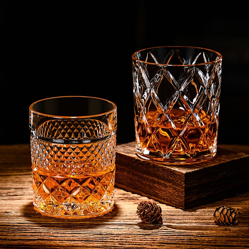 Italian Embossed Whiskey Glass Single – XO Craft Cocktail Tumbler, Roostertail Bar Glass, Ins Aesthetic Water Glass for Home Bar Beer Wine